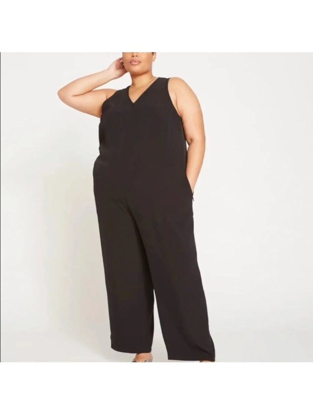 Universal Standard NWT V Neck Zip Front Sleeveless Jumpsuit 1X/XL 14-16 (S)